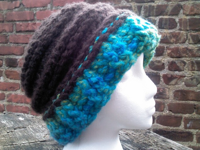 Detailed image 1 of brown with aqua slouch hat